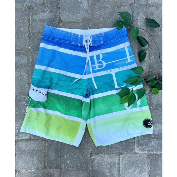 Billabong y2k blue & green swim trunks board shorts size 32 - Picture 1 of 3